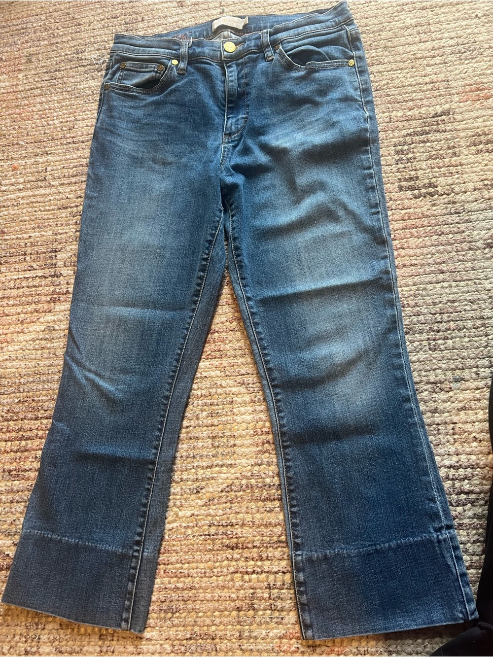 Tory Burch Serena Slouchy Straight Leg Cropped Jeans Size 28 Medium Wash